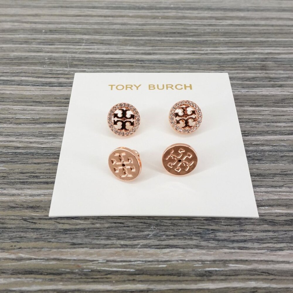Tory Burch Miller Pavé Stud Earrings Rose Gold/Crystal OS - Picture 3 of 8
